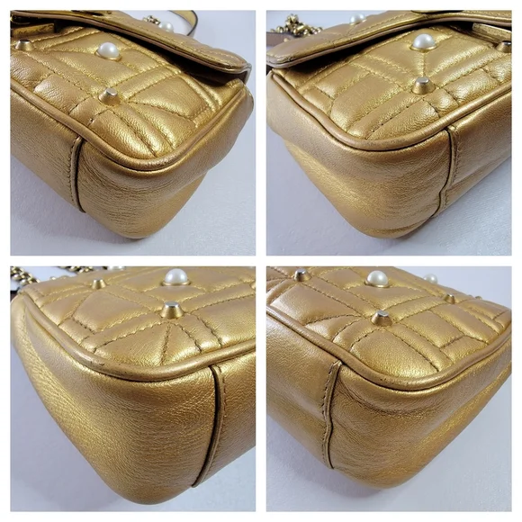 GUCCI GG Marmont Pearl Studs Quilted Crossbody/Shoulder Bag